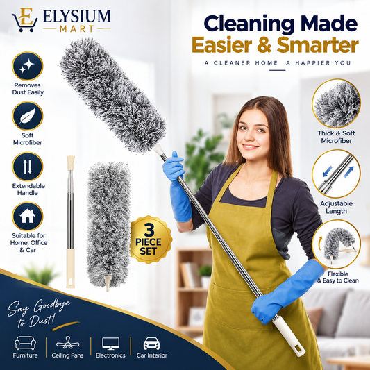 Flexible Microfiber Feather Duster Kit with 30-100 Inches Telescoping Extension Pole