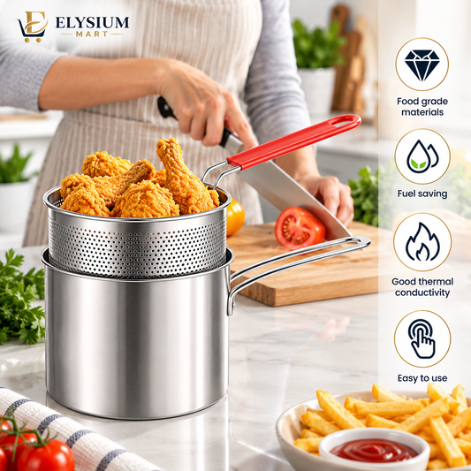 Stainless Steel Deep Fryer Pot with Strainer Basket