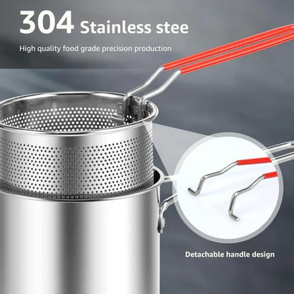 Stainless Steel Deep Fryer Pot with Strainer Basket